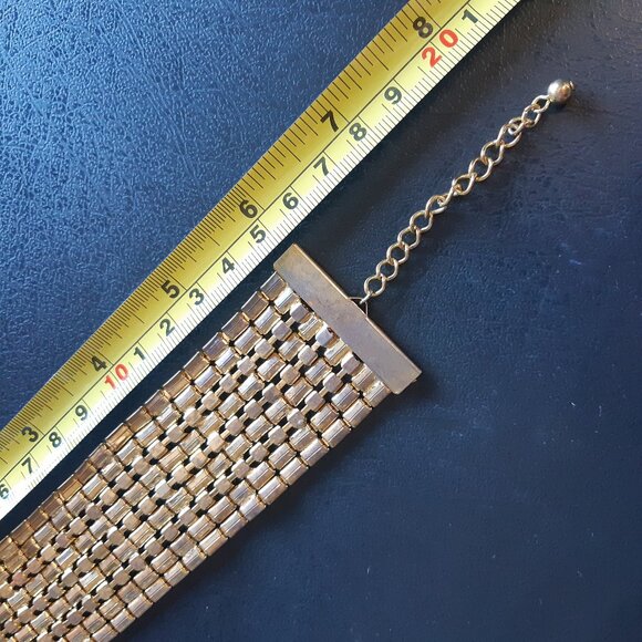 Avon Vintage Gold Tone Cuff Bracelet w/ 3 Lines of Rhinestones - Picture 9 of 9